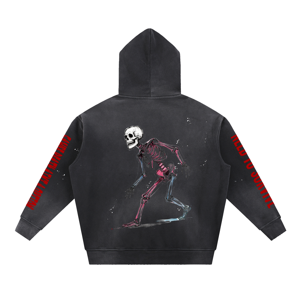 Vintage Washed Frayed Fleece Hoodie