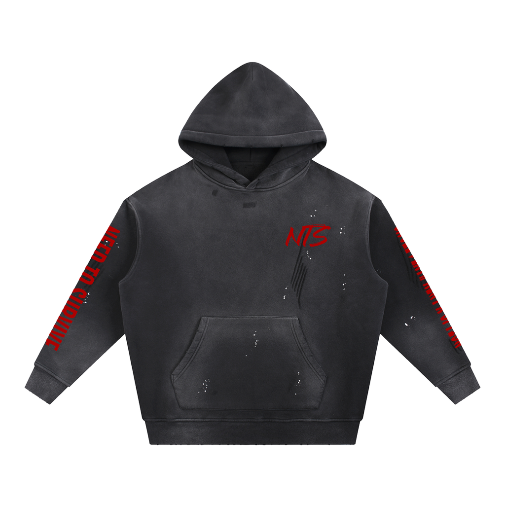 Vintage Washed Frayed Fleece Hoodie